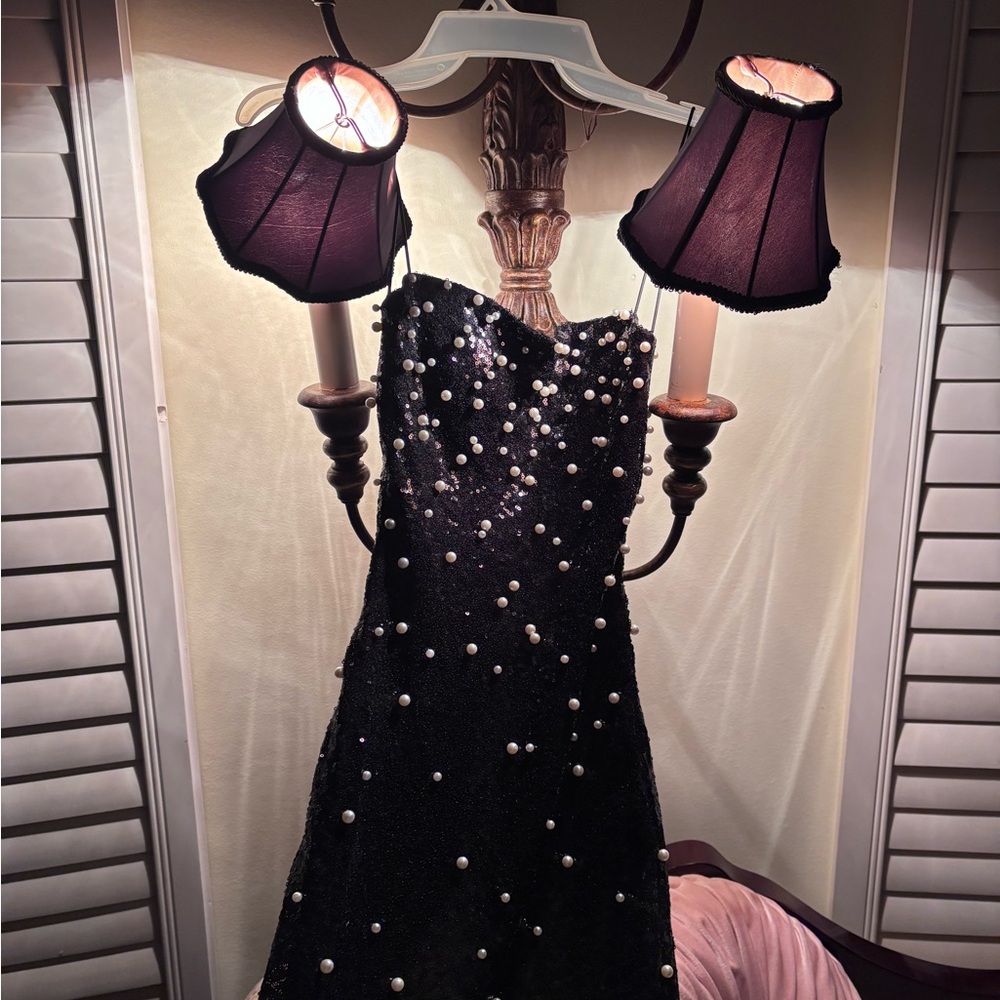 Elegant Black Pearl-Embellished Dress